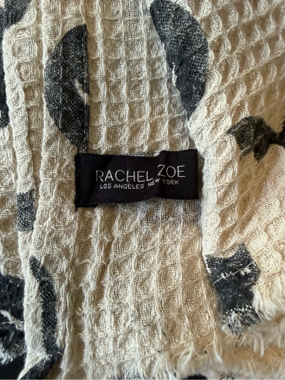 Rachel Zoe Cream and Black Waffle Weave Kitchen Towel Set of 3